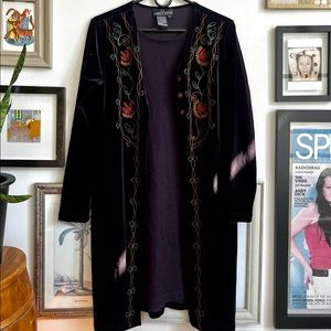 Velvet embroidered cardigan dress